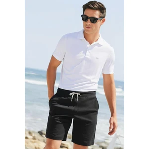 Elemge Pamuklu Erkek Siyah Casual Şort 2 Iplik Yan Cepli Bağcıklı Regular Fit Normal Kalıp Boru Paça Günlük Bermuda