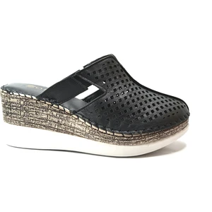 Onlo Ayakkabı K-92 Hakiki Deri Dolgu Topuklu Önü Kapalı Kadın Terlik