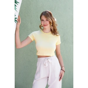 Basic Bisiklet Yaka Crop Tişört