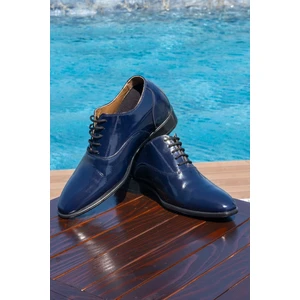 El Yapımı Hakiki Deri Lacivert Rugan +7 Cm Boy Uzatan Gizli Topuk Klasik Ayakkabı Damatlık Kundura
