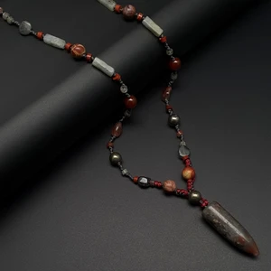 Doğal Taş Kolye, Kan Taşı Uçlu Bohem Kolye, Erkek Kolye, Kadın Kolye