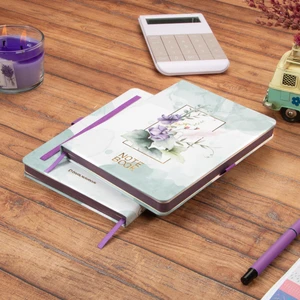 13,5x20 cm Mor Çiçekli Sert Kapak Noktalı Tarihsiz Dikişli Not Okul Defteri