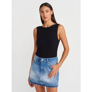 10764 Kayık Yaka Fitilli Triko Bluz-Siyah