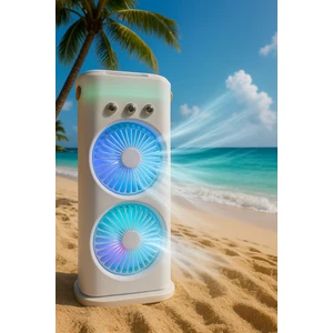 Inovaxis Buharlı Çift Pervaneli Işıklı Vantilatör Uzaktan Kumandalı Taşınabilir Şarjlı Midi Fan