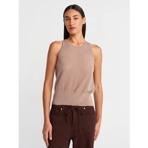 10766 Bisiklet Yaka Ince Triko Bluz-Vizon