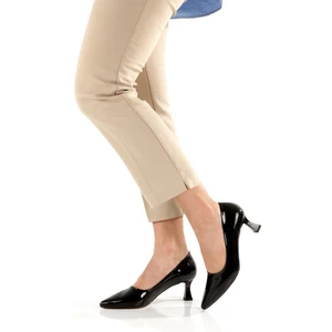 Kandy Siyah Rugan Kısa Topuklu Stiletto Parlak Kadın Abiye Ayakkabı