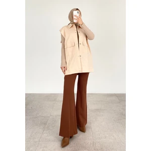 Önü Çıtçıt Düğmeli Yelek Kum Beji