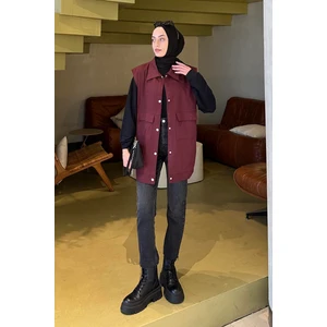 Önü Çıtçıt Düğmeli Yelek Bordo