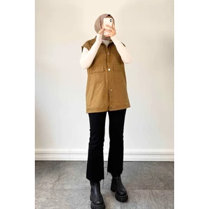 Önü Çıtçıt Düğmeli Yelek Camel