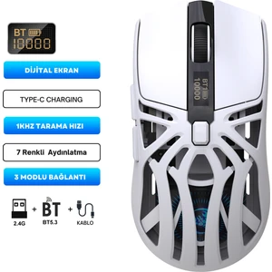 T400 Kablosuz 3 Modlu Dijital Göstergeli 650 Mah Batarya - Makrolu Oyuncu Mouse