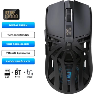 T400 Kablosuz 3 Modlu Dijital Göstergeli 650 Mah Batarya - Makrolu Oyuncu Mouse