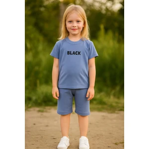 Black Baskı Fitillli Şortlu Basic Kız Erkek Çocuk Yazlık Şortlu Takım