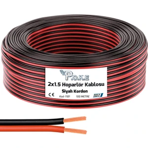 2x1.5 Hoparlör Kablosu Siyah Kordon 100MT Poke PK-1175 R12