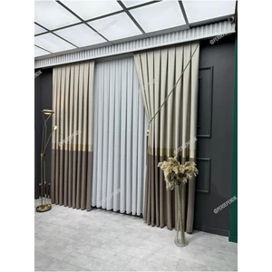 Pano Fon Perde,elegans Seri,azra Desen Vizon Gold Krem,taç,brilant,blackout,sık,pileli(Tek Kanat)