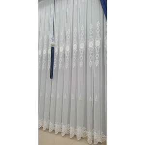 Ağır Nakışlı Kort Desenli Tül Perde, Avangart Model, 1/3 Sık Kanun pile dikim