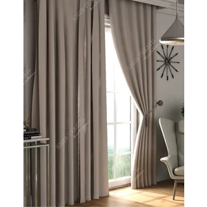 Bej Blackout, Işık Geçirmez Karartma Güneşlik, Pilesiz (Tek Kanat Fon Perde)