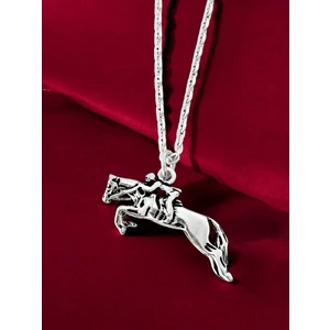 At Binicilere Özel Parlak Tasarım 925 Ayar Gümüş Kolye