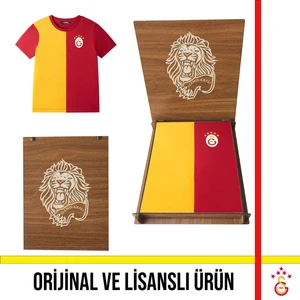 Lisanslı 5 Yıldızlı Sarı Kırmızı Çocuk T-Shirt Hediye Aslan Ahşap Kutulu
