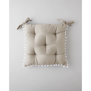 Puff Ponponlu Tekli Sandalye Minderi 40X40 cm Bej