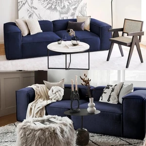 Edsy Home Mira 2 Modüler Ikili Koltuk (Lacivert) Keten Kumaş