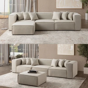 Edsy Home Mira Relax 4 Modül Köşe Koltuk ( Krem ) Keten Kumaş