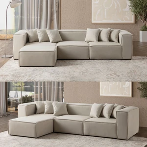 Edsy Home Mira Relax 4 Modül Köşe Koltuk ( Krem ) Babyface Kadife Kumaş