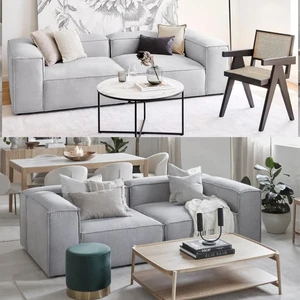 Edsy Home Mira 2 Modüler Ikili Koltuk (Gri) Keten Kumaş