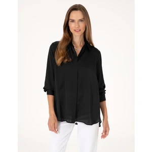 Pierre Cardin Kadın Siyah Comfort Fit Saten Uzun Kollu Gömlek 50313588-VR046
