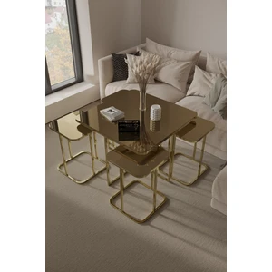 Home Plus Mobilya 4+1 Gold Kaplama Bronz Ayna Radüslü Orta Sehpa
