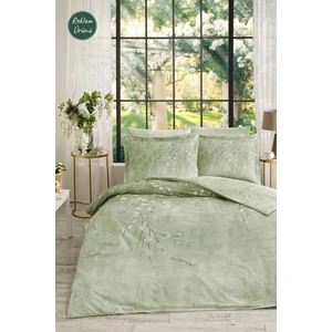 Yeşil White Sakura Çift Kişilik Lastikli Çarşaf Nevresim Takımı