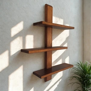 Greenish Home Ahşap Dikey 3'lü Duvar Rafı - Creol