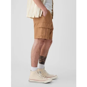 Erkek Kahverengi 8" Keten Karışımlı Kargo Şort