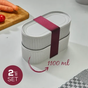 2 Adet Elastik Bantlı Istiflenebilir Pratik Saklama Kabı Seti 2X(1100 Ml) Gri