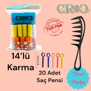 1210 Cırtlı Sünger Bigudi 14LÜ Karma Paket +20Li Saç Pensi