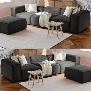 Edsy Home Mira 2 Modüler Ikili Koltuk (Antrasit) Keten Kumaş