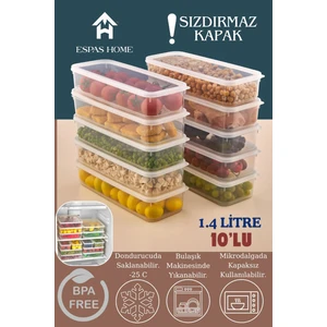 10'lu Sızdırmaz Freshbox Saklama Kabı – Mikrodalga ve Buzdolabı Uyumlu / 1400 ml – Şeffaf
