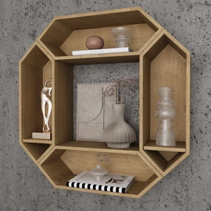 Greenish Home Ahşap 4'lü Altıgen Raf - Tanatone Brown