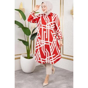 Geometrik Desen Viskon Tunik Bordo