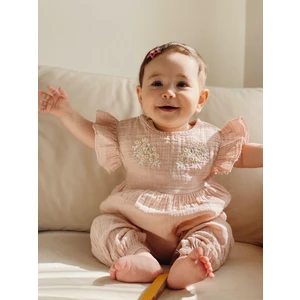 Papatya Nakışlı Tulum Pudra Pembe