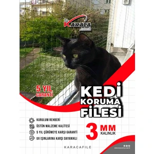 Kedi Balkon Güvenlik Filesi – 1.5 M Yükseklik | Metreyle Kesim | 3 mm Ip, 3.5x3.5 cm Göz Aralığı + Montaj Aparatları (Siyah)
