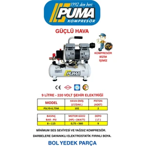 Sessiz Ve Yağsız 9 Lt. 0,75 Hp Çanta Tipi Kompresör
