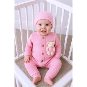 Bebek Tulum Şapka Hediyeli Düğmeli Ayıcık Detaylı C32