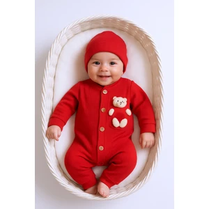 Bebek Tulum Şapka Hediyeli Düğmeli Ayıcık Detaylı C32