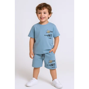 Erkek Çocuk Şortlu Takım Sırt Baskılı Oversize Kalıp D45