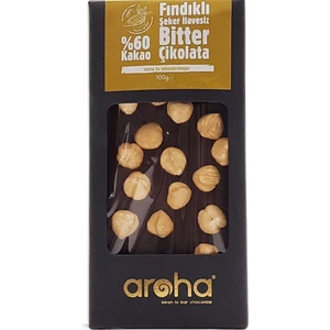 %60 Kakao Fındıklı Şeker İlavesiz Bitter Çikolata - Stevia ile Tatlandırılmıştır - 100 gr