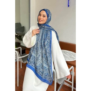 Retro Desen Pamuk Şal 70 x 180 cm Kadın Indigo Çiçekli