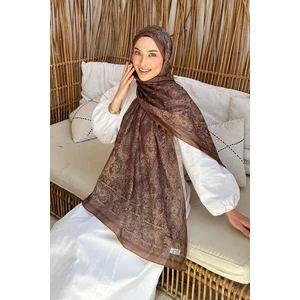 Retro Desen Soft Şal Sütlü Kahve  Pamuk 70 x 180 cm
