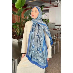 Retro Desen Pamuk Şal 70 x 180 cm Mavi
