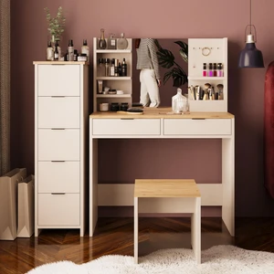 U5060 Diena 5+2 Çekmeceli Tabureli Takı Düzenleyicili Makyaj Masası Kumtaşı & Sepet