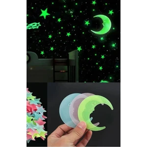 Ay Yıldız Gece Parlayan Florasanlı Fosforlu Duvar Gece Süsü Bebek Çocuk Odası Süsü Glow Stars & Moo